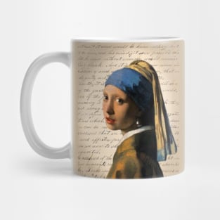 Pearl Earring Painting on Antique Letter Collage Famous Painting Series Mug